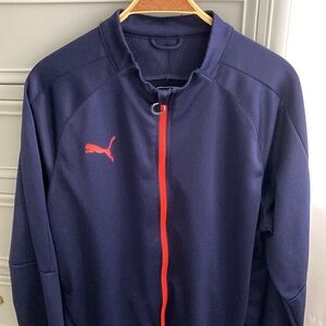 Puma Track Jacket Men’s XL Full Zip Athletic Navy Blue Neon Orange Sportswear